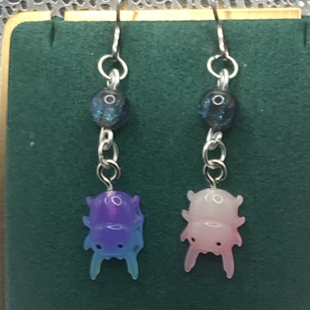 Handmade Scummy Beetle  Kawaii-Purple, Blue, Silver and Pink Earrings